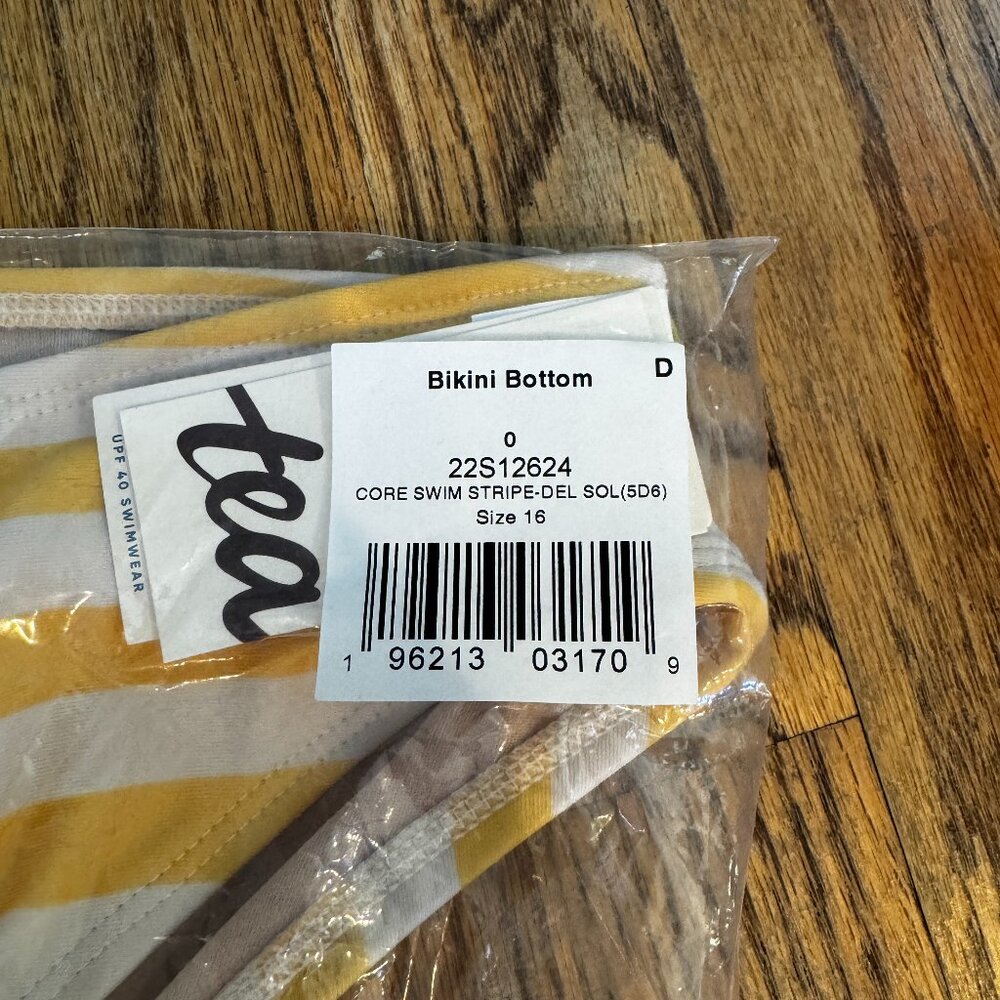 NWT Tea Collection Bikini Bottom Core Swim Yellow Stripe Del Sol Size 16